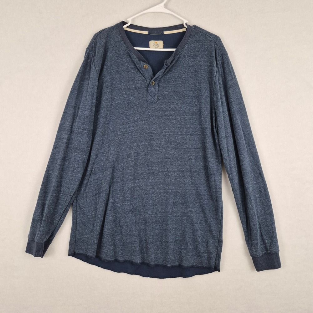Marine Layer Mens XL (Larger) Heathered Blue Long Sleeve Henley Shirt Casual